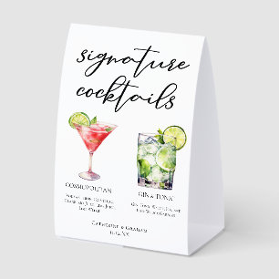 Trendy Wedding Signature Cocktails Menu Paper Table Tent
