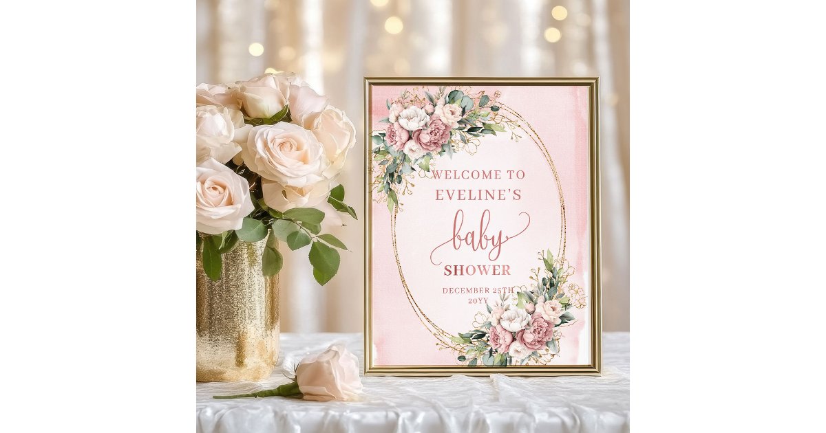 Welcome Rosa Trendy Welcome Blush Pink Floral Baby Shower Sign | Zazzle