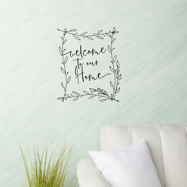 Trendy Welcome to our Home Laurel Leaf Frame Wall Decal (Living Room)