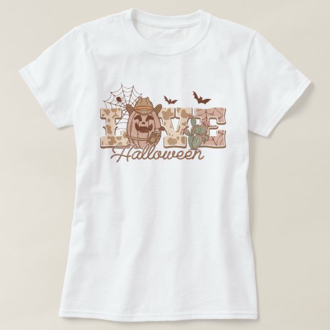Trendy Western Country Pumpkin Love Halloween T-Shirt (Design Front)