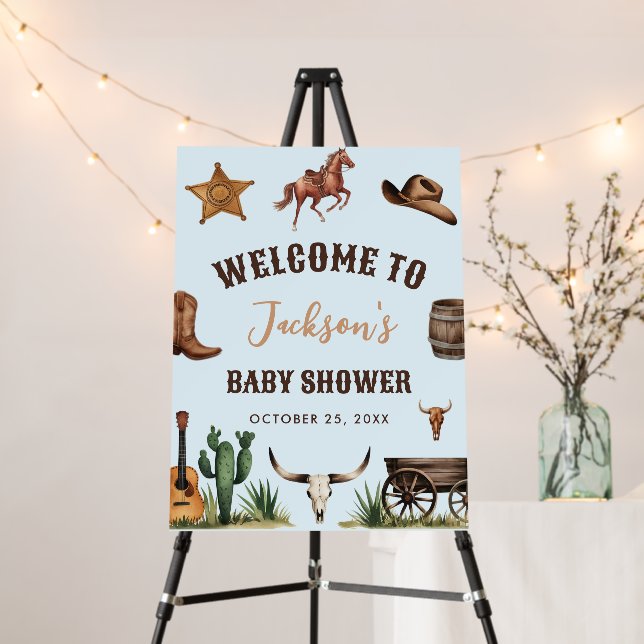 Trendy Western Cowboy Baby Shower Welcome Sign (In Situ (Stand))