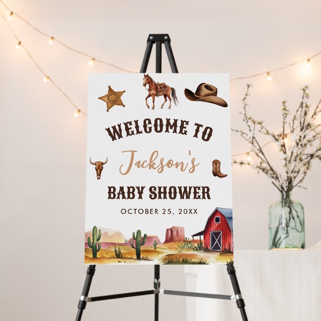 Trendy Western Cowboy Baby Shower Welcome Sign (In Situ (Stand))