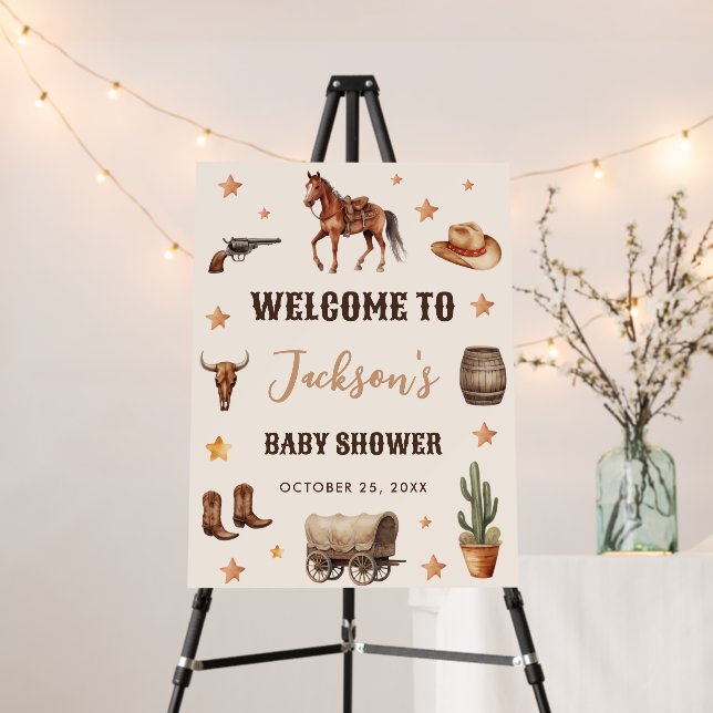 Trendy Western Cowboy Baby Shower Welcome Sign (In Situ (Stand))