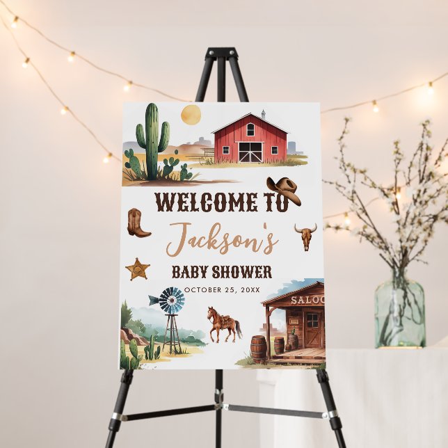 Trendy Western Cowboy Baby Shower Welcome Sign (In Situ (Stand))