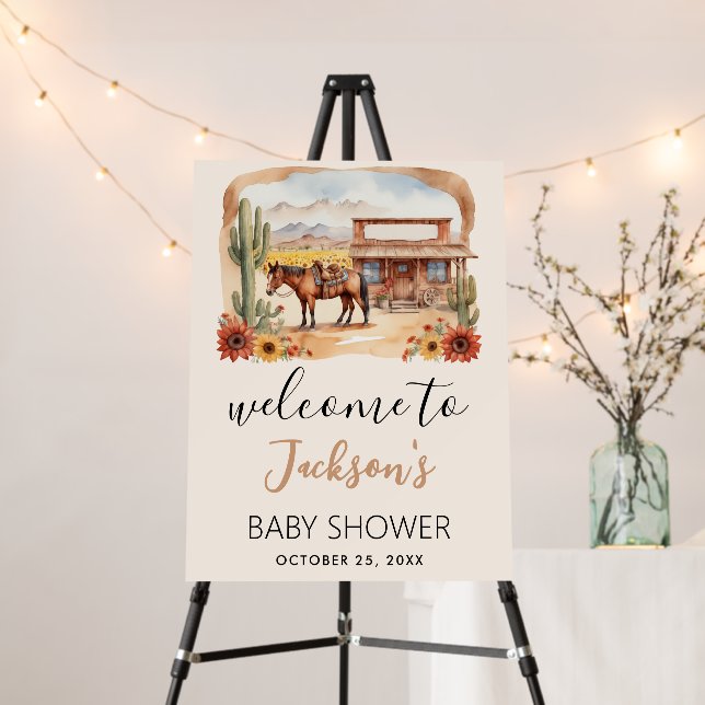 Trendy Western Cowboy Baby Shower Welcome Sign     (In Situ (Stand))