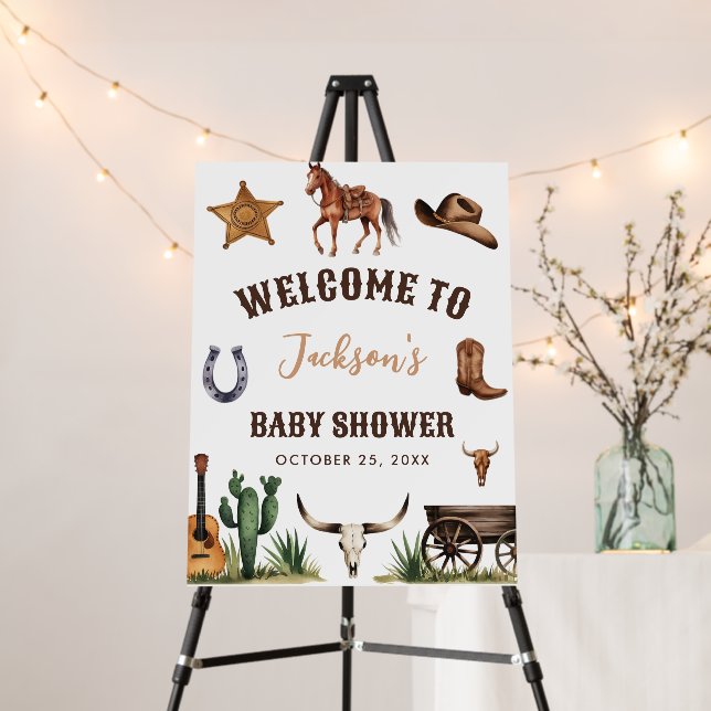 Trendy Western Cowboy Baby Shower Welcome Sign (In Situ (Stand))