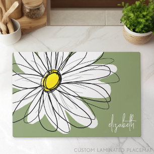 Trendy Whimsical Daisy with Modern Script Name Placemat