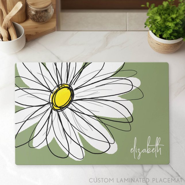 Trendy Whimsical Daisy with Modern Script Name Placemat (Personalized Placemat)