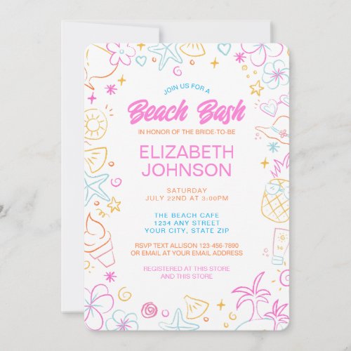 Trendy Whimsical Doodle Beach Bash Bridal Shower Invitation
