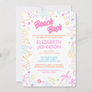 Trendy Whimsical Doodle Beach Bash Bridal Shower Invitation