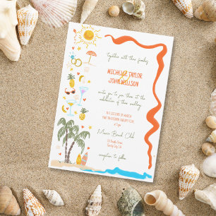 Trendy Whimsical Doodle Hand Drawn Beach Wedding Invitation
