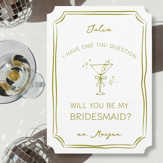 Trendy Whimsical Drawn Martini Bridesmaid Proposal Card (Creator Uploaded)