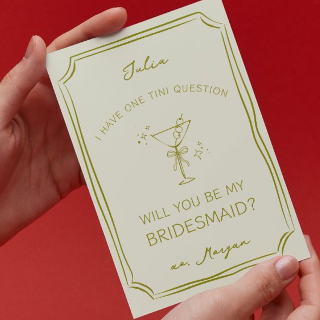 Trendy Whimsical Drawn Martini Bridesmaid Proposal Card (Creator Uploaded)