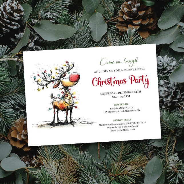 Trendy whimsical reindeer holiday party invite (Trendy whimsical reindeer holiday party invite

)