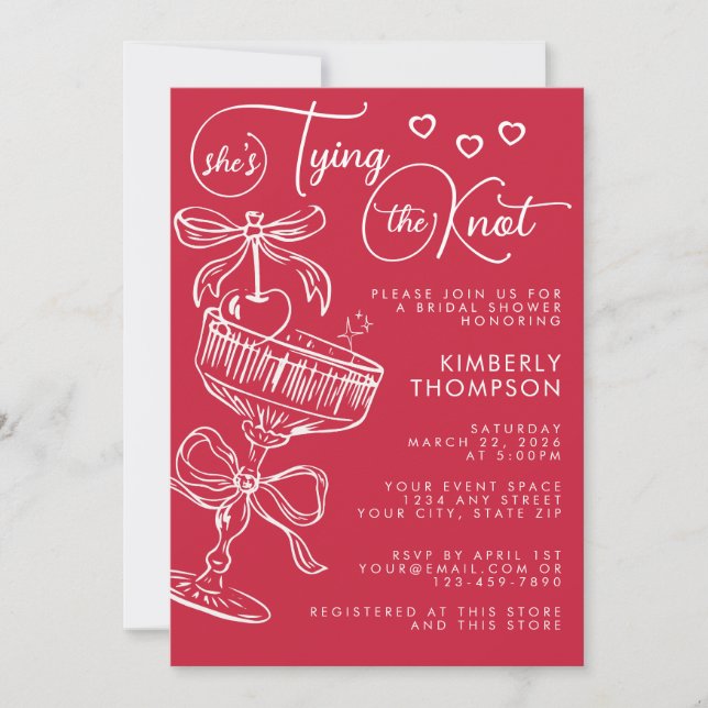 Trendy Whimsical Shes Tying The Knot Bridal Shower Invitation (Front)