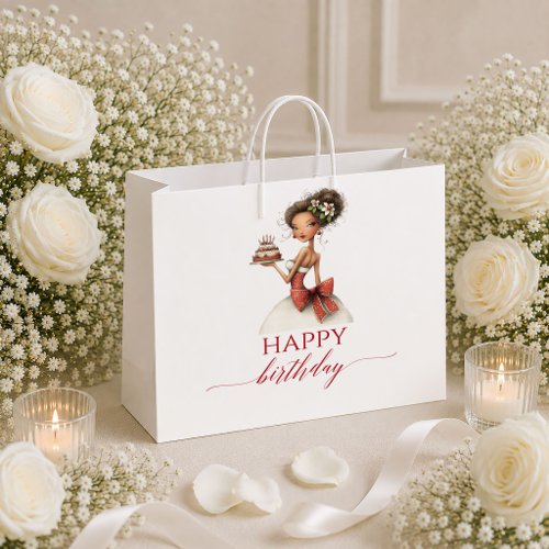 Trendy Whimsical Woman Marsala Red Birthday gift b Large Gift Bag