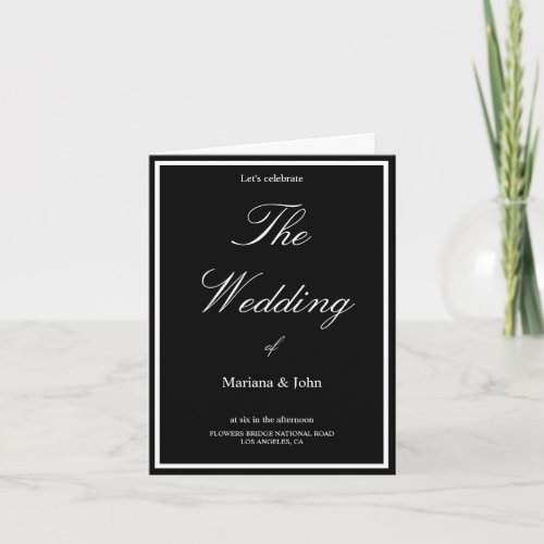 Trendy White and Black Formal Simple Chic wedding Invitation