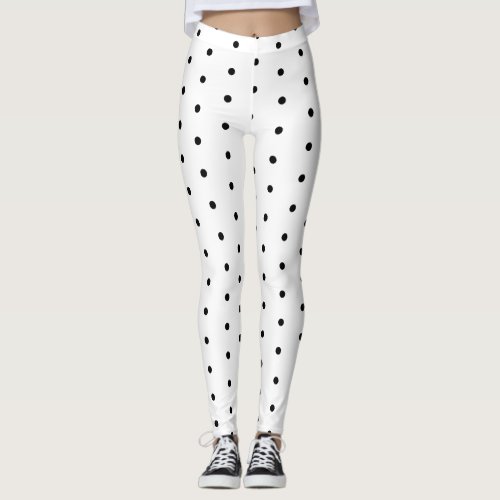 Trendy White and Black Polka Dot Pattern Leggings