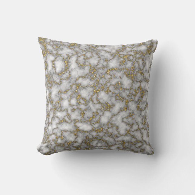 Trendy  White and gold glitter marble abstract  Throw Pillow (Front)