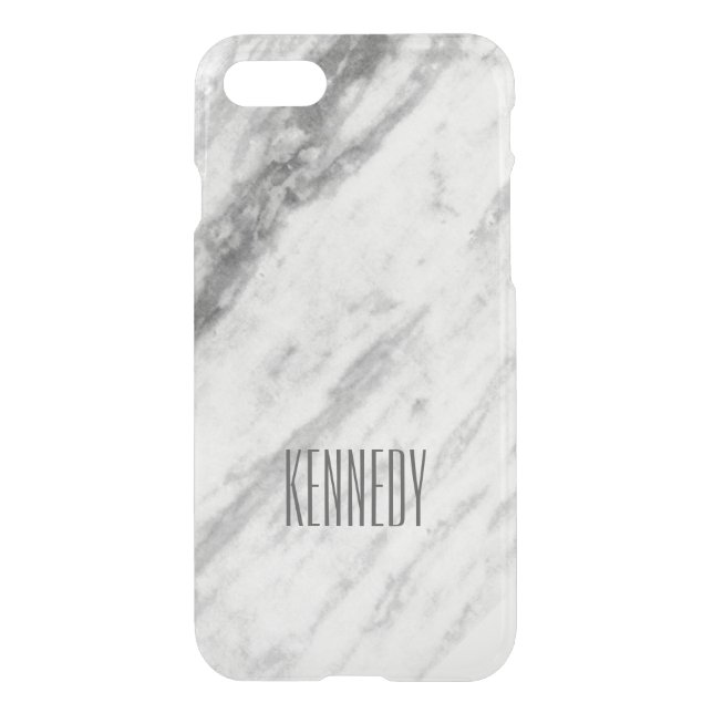 Trendy White and Gray Marble Look Personalized Uncommon iPhone Case (Back)