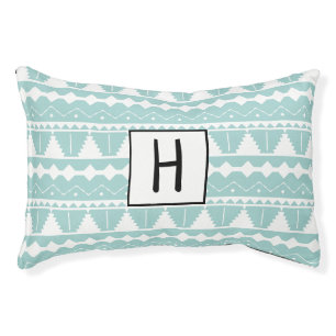Trendy White Aztec Pattern & Pet's Initial Pet Bed