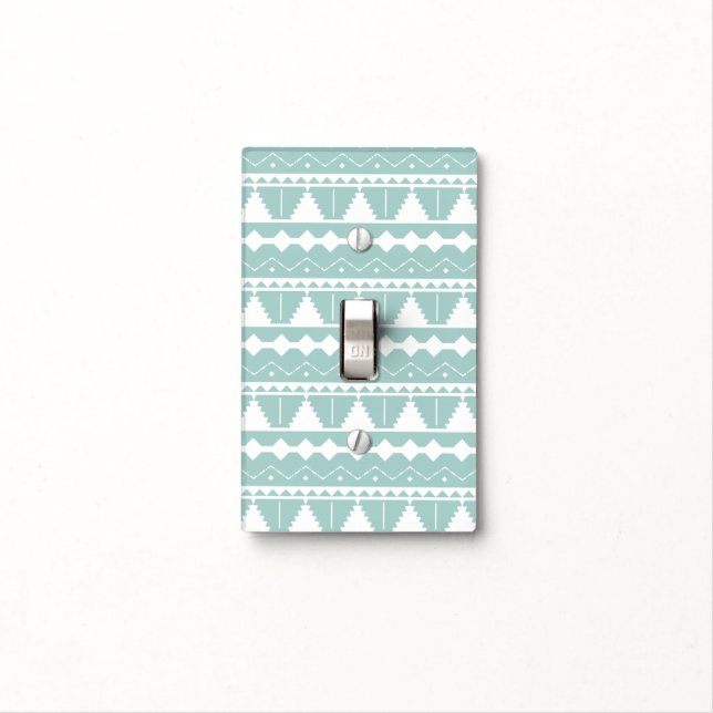 Trendy White Aztec Print Light Switch Cover (In Situ)
