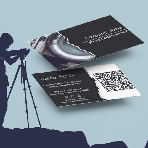 Trendy White  Black Photography Business Card