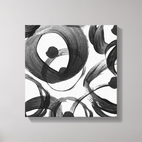 Trendy white black watercolor brushstrokes dots canvas print