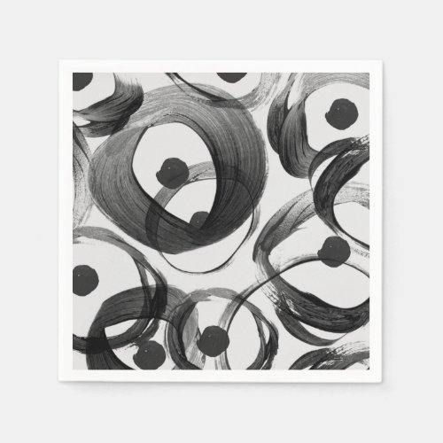 Trendy white black watercolor brushstrokes dots paper napkins
