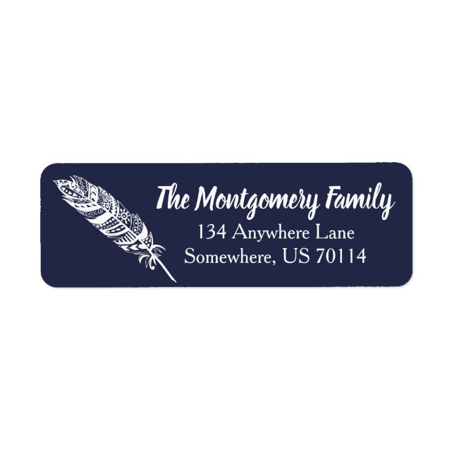 Trendy White Bohemian Tribal Feather Label (Front)