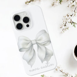 Trendy White Bow Personalized With Name Monogram iPhone 15 Pro Case