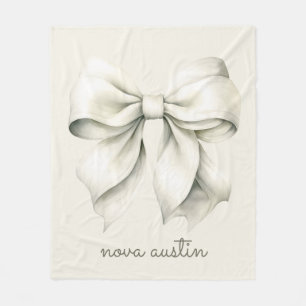 Trendy White Bow Personalized With Name Monogram Fleece Blanket