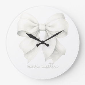 Trendy White Bow Personalized With Name Monogram Large Clock