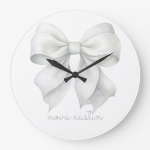 Trendy White Bow Personalized With Name Monogram Large Clock