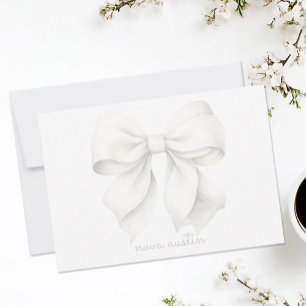 Trendy White Bow Personalized With Name Monogram Note Card