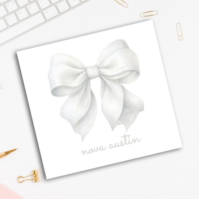 Trendy White Bow Personalized With Name Monogram Post-it Notes (Creator Uploaded)