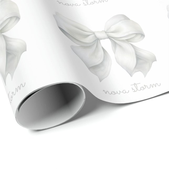 Trendy White Bow Personalized With Name Monogram Wrapping Paper (Roll Corner)
