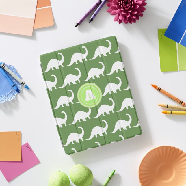 Trendy White Brontosaurus Dinosaurs Personalized iPad Smart Cover (In Situ)