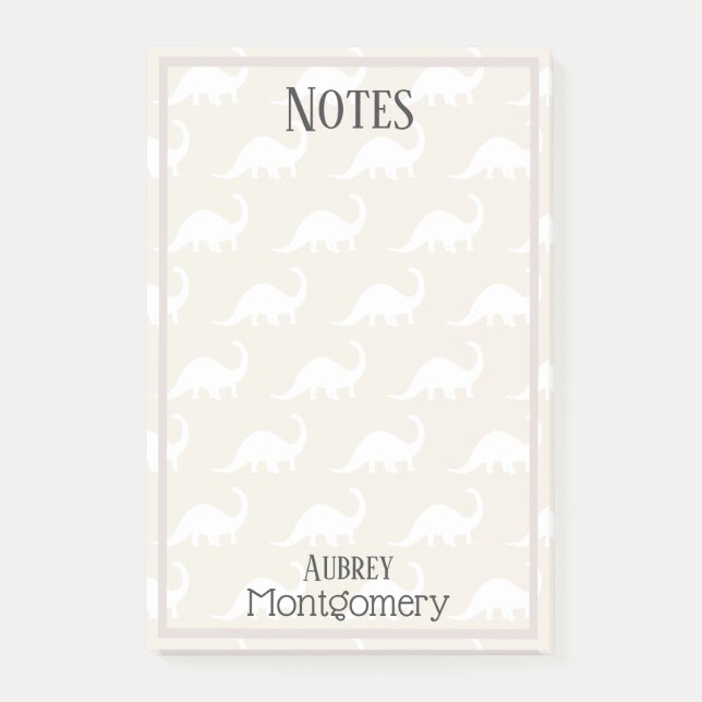 Trendy White Brontosaurus Dinosaurs Personalized Post-it Notes (Front)