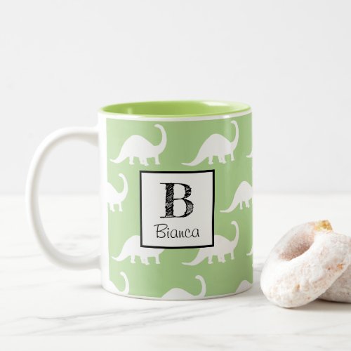 Trendy White Brontosaurus Dinosaurs Personalized Two_Tone Coffee Mug