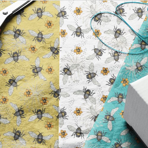Trendy White Buzzing Spring  Summer Honeybee  Tissue Paper