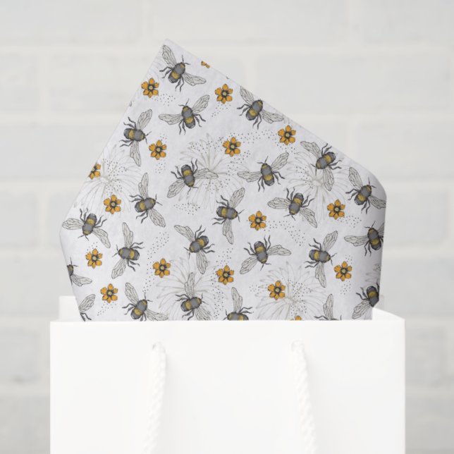 Trendy White Buzzing Spring & Summer Honeybee  Tissue Paper (Gift Bag)