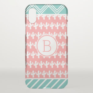 Trendy White Cactus & Geometric Personalized iPhone X Case