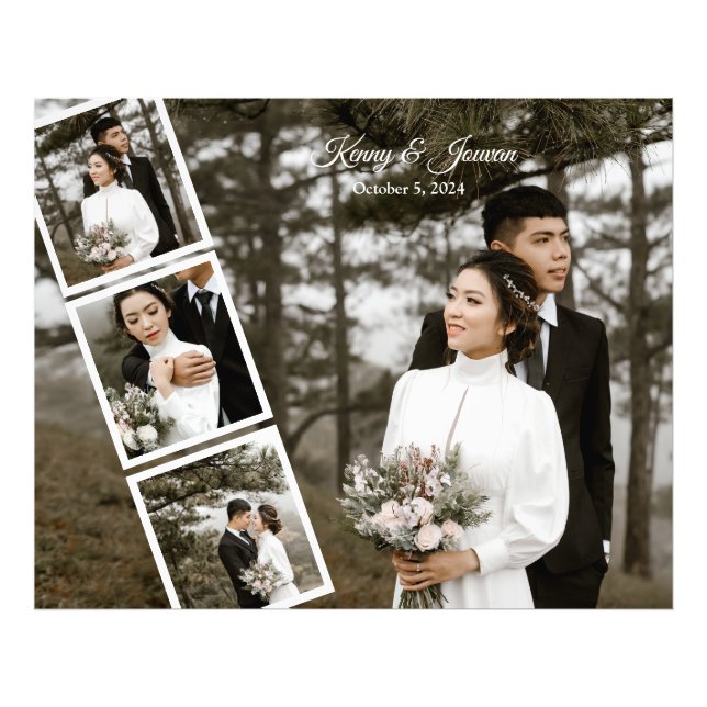 Trendy White Carousel Wedding Photo Collage Print (Front)