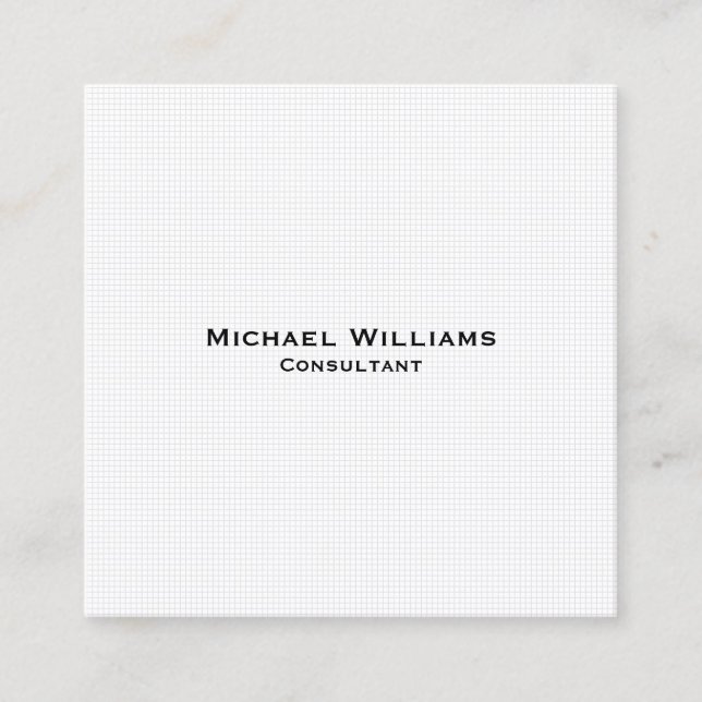Trendy White Checks Modern Minimalist Professional Square Business Card (Front)