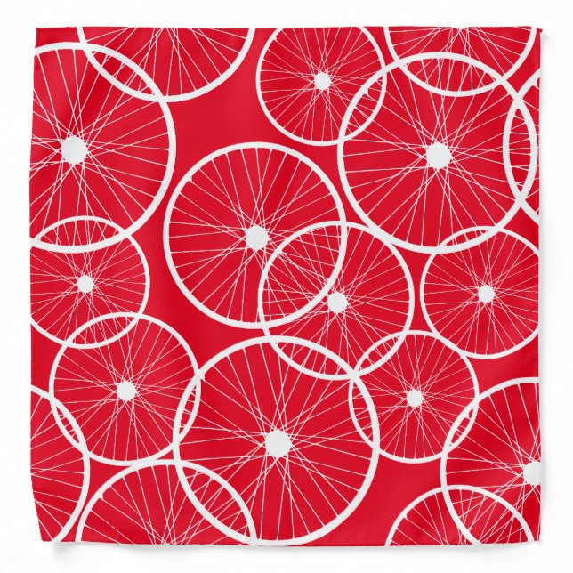Trendy White Cyclist Bike Wheels on Red Bandana (Front)