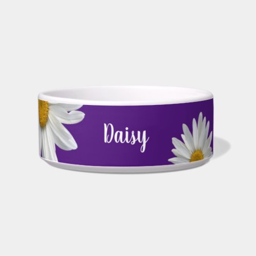 Trendy White Daisies Cute Floral Purple Pet Bowl