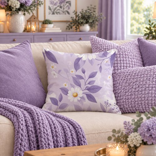Trendy White Daisy Dusty Purple Cushion Cover Art