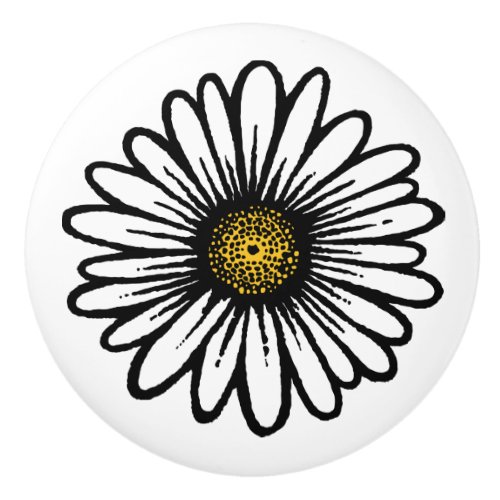 Trendy White Daisy Flower _ Hippie Floral Fashion Ceramic Knob