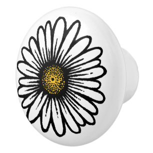 Trendy White Daisy Flower - Hippie Floral Fashion Ceramic Knob
